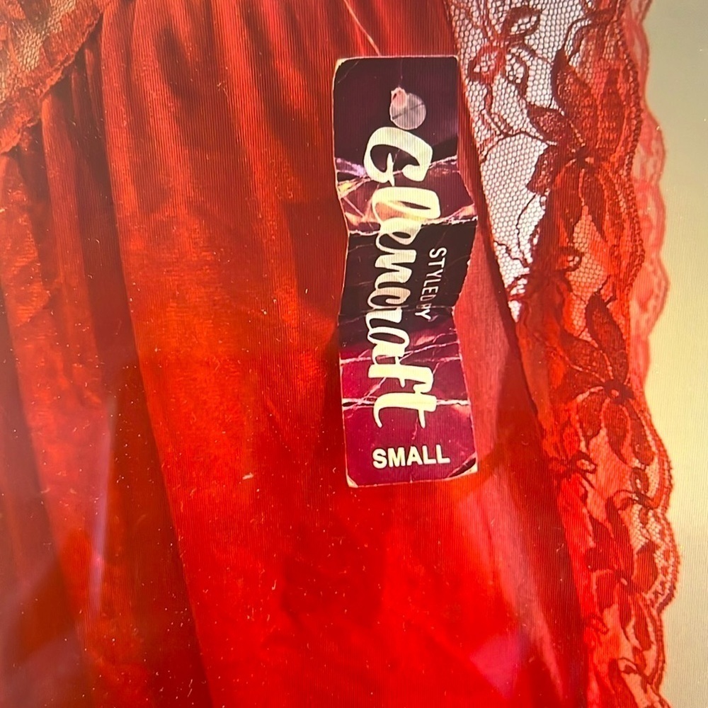 Glencraft Red Nylon Lace Nightgown Small - Picture 3 of 8